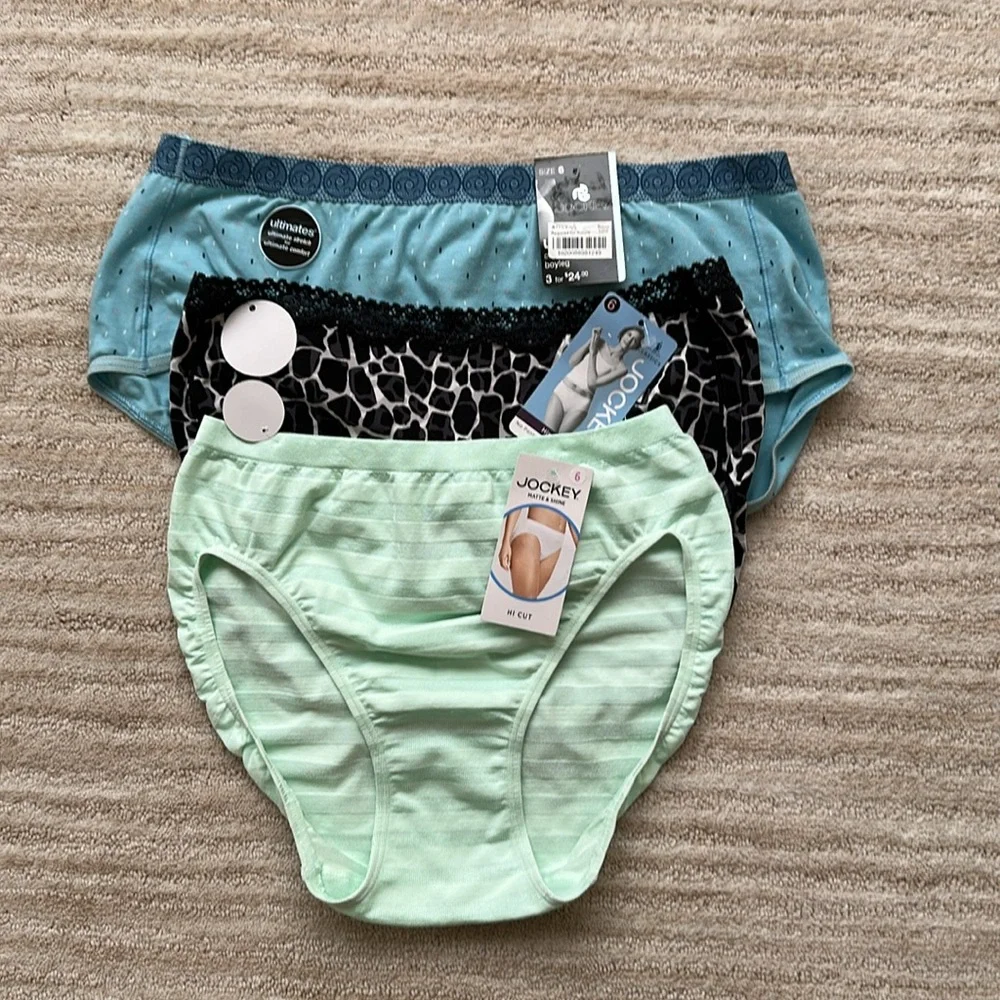 3 pairs of Jockey Panties Hip Brief, Hi-Cut, Boy Leg High-Waisted Briefs Size 6